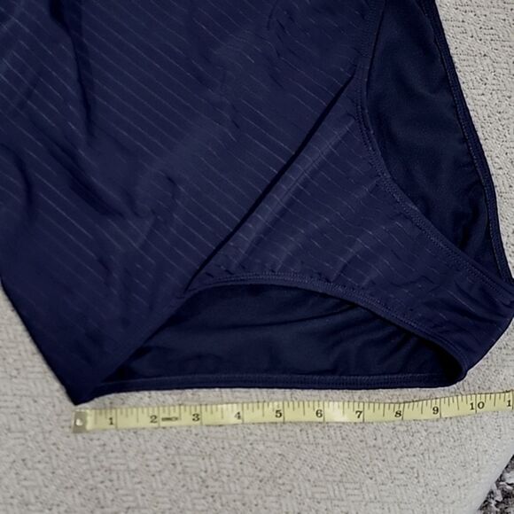 Nine West Solid Navy Blue Ribbed Tie Back One Piece Swimsuit- Size Medium - Picture 13 of 15